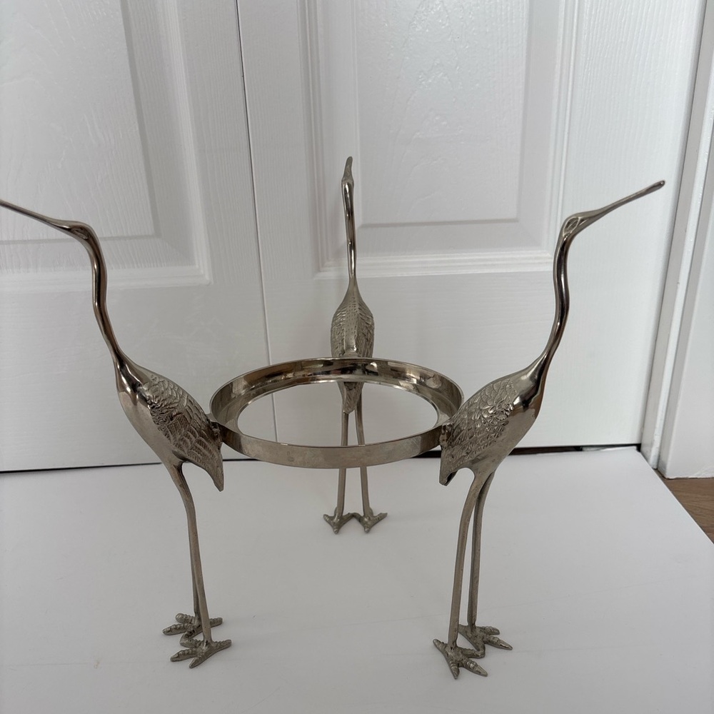 Silver-Tone Crane Plant/Serveware Stand